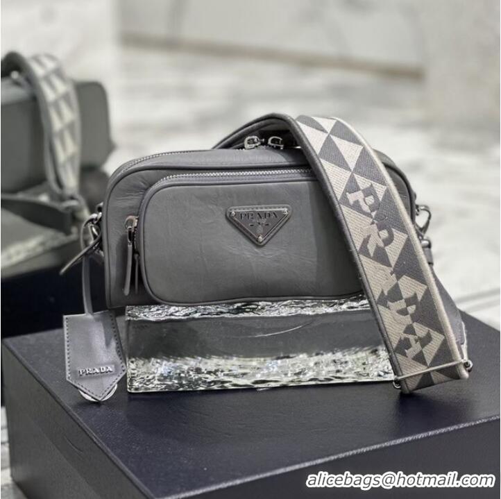 Top Quality Prada Leather shoulder bag 1BH98 gray