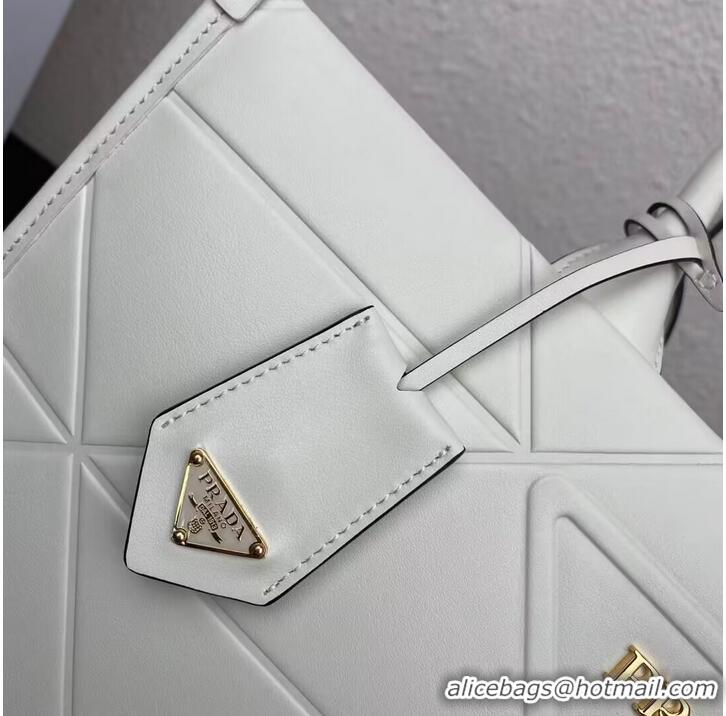 Reasonable Price Prada Large leather Prada Symbole bag with topstitching 1BA377 WHITE