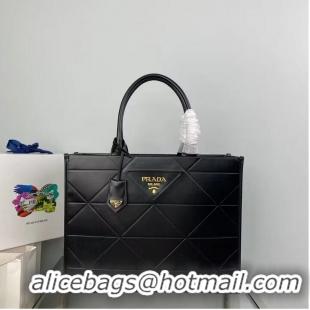 Super Quality Prada Large leather Prada Symbole bag with topstitching 1BA377 Black