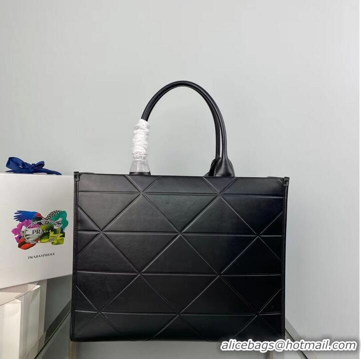 Super Quality Prada Large leather Prada Symbole bag with topstitching 1BA377 Black