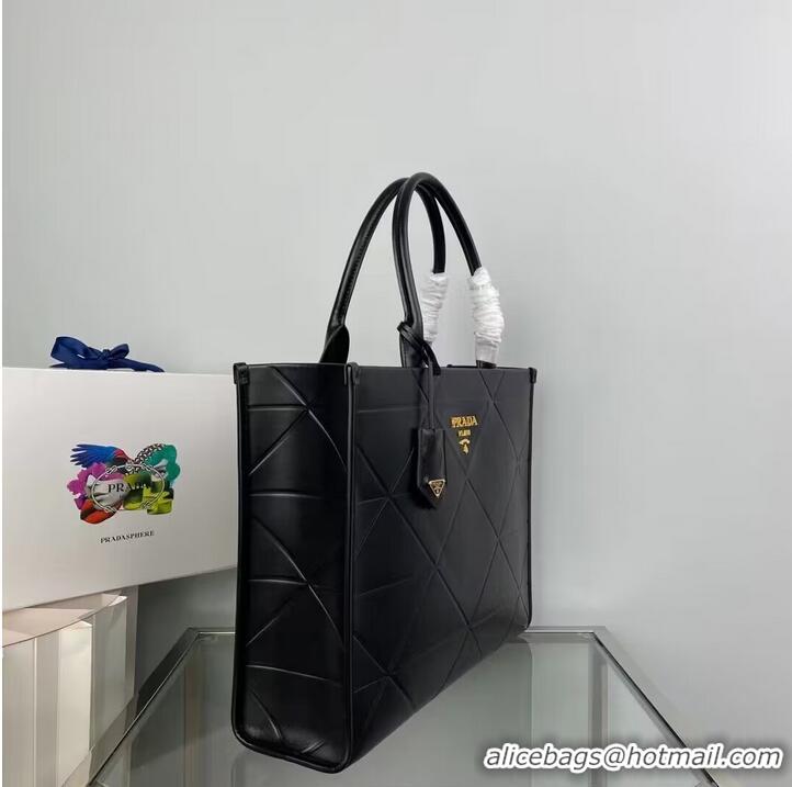 Super Quality Prada Large leather Prada Symbole bag with topstitching 1BA377 Black