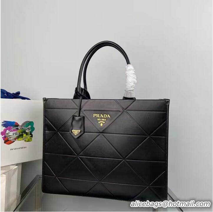 Super Quality Prada Large leather Prada Symbole bag with topstitching 1BA377 Black