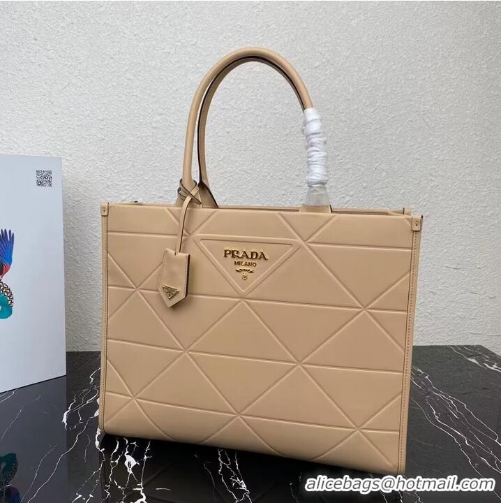 Super Quality Prada Large leather Prada Symbole bag with topstitching 1BA377 Sand Beige