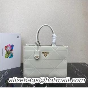 Famous Brand Medium leather Prada Symbole bag with topstitching 1BA378 white