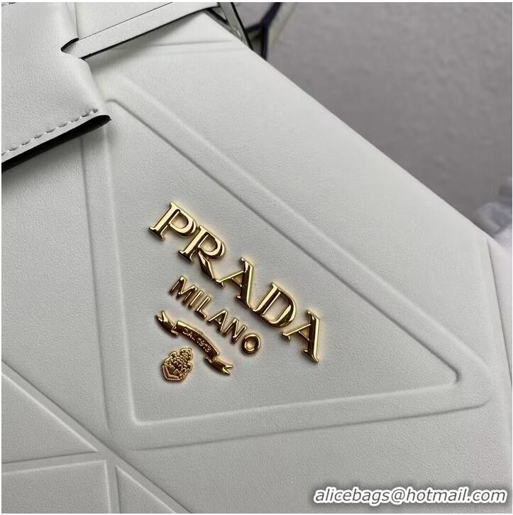 Famous Brand Medium leather Prada Symbole bag with topstitching 1BA378 white