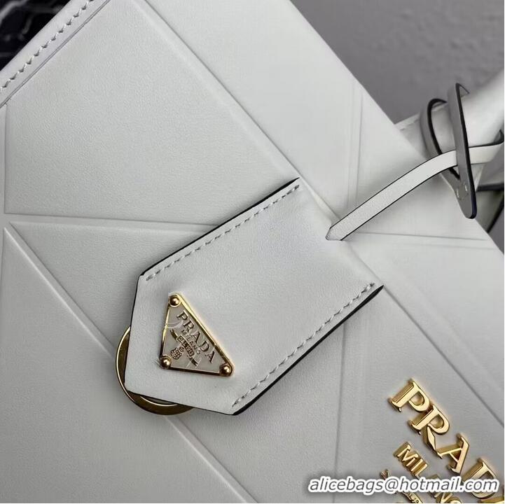 Famous Brand Medium leather Prada Symbole bag with topstitching 1BA378 white