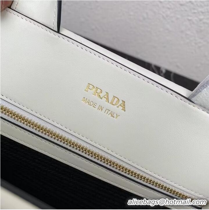 Famous Brand Medium leather Prada Symbole bag with topstitching 1BA378 white