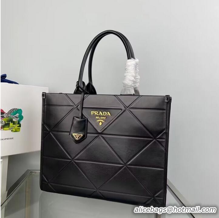 New Design Medium leather Prada Symbole bag with topstitching 1BA378 black