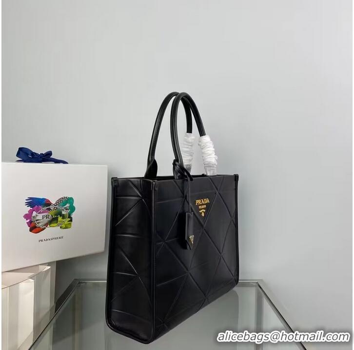 New Design Medium leather Prada Symbole bag with topstitching 1BA378 black