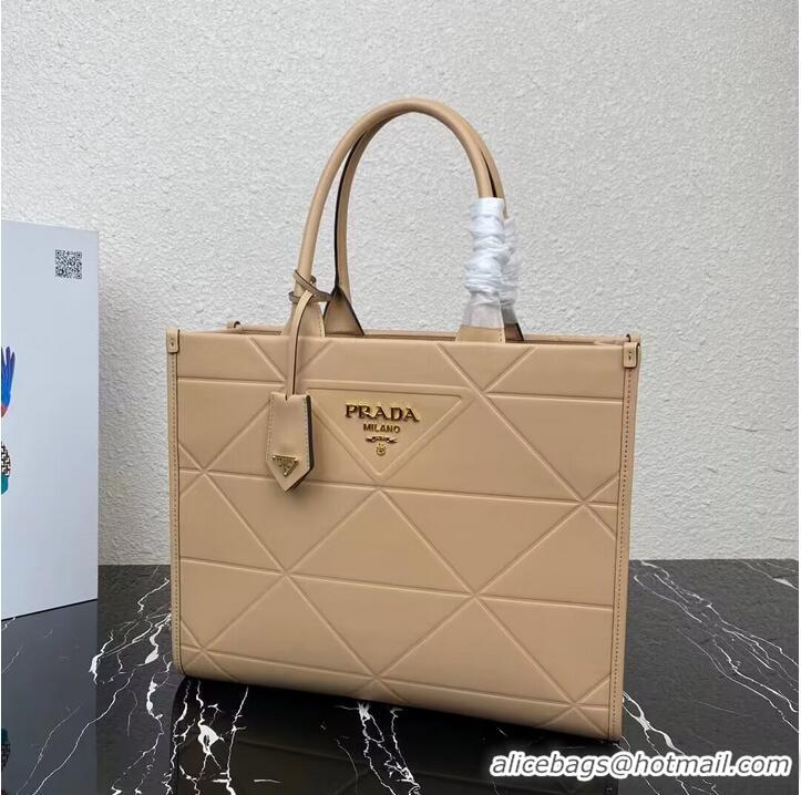 Well Crafted Medium leather Prada Symbole bag with topstitching 1BA378 Sand Beige