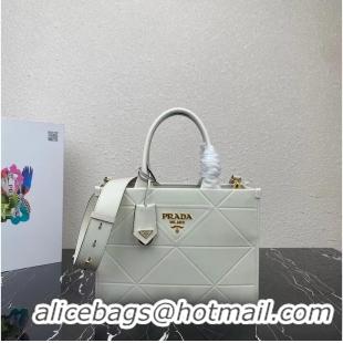 Good Quality Small leather Prada Symbole bag with topstitching 1HH039 white