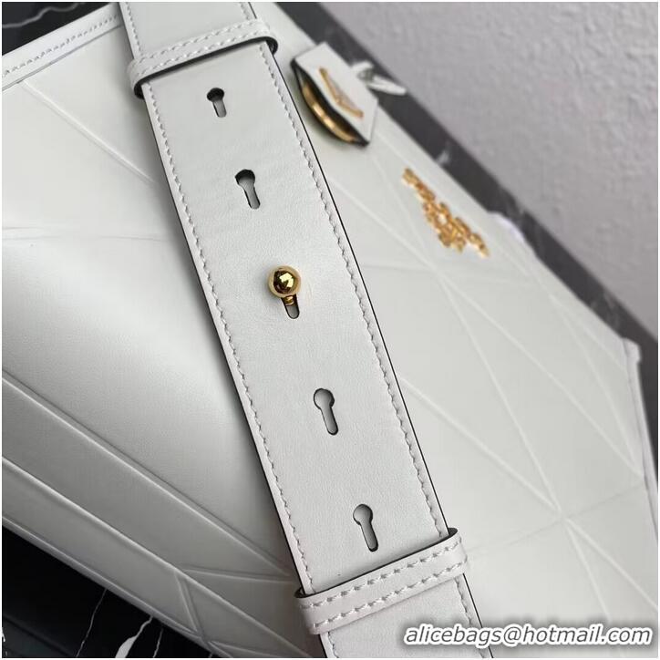 Good Quality Small leather Prada Symbole bag with topstitching 1HH039 white