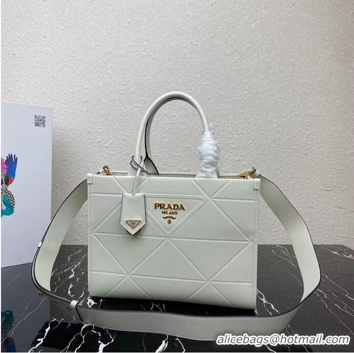 Good Quality Small leather Prada Symbole bag with topstitching 1HH039 white