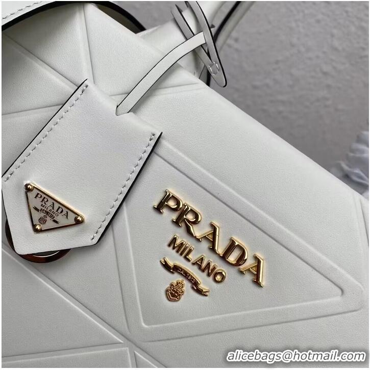 Good Quality Small leather Prada Symbole bag with topstitching 1HH039 white