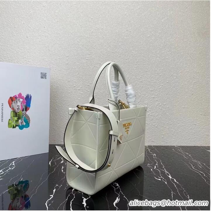 Good Quality Small leather Prada Symbole bag with topstitching 1HH039 white