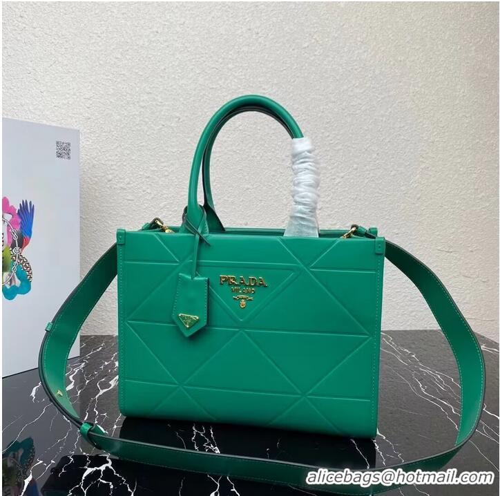 Top Quality Small leather Prada Symbole bag with topstitching 1HH039 green