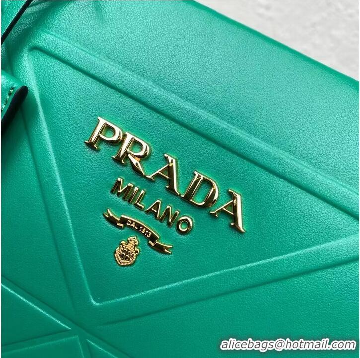 Top Quality Small leather Prada Symbole bag with topstitching 1HH039 green