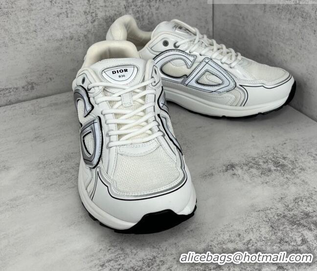 Stylish Dior B30 Sneakers in Mesh and Technical Fabric Light Grey/White 122931