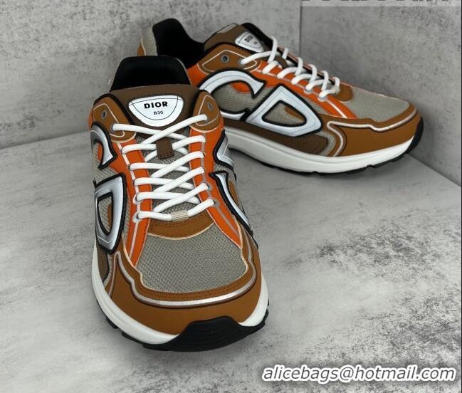 Top Grade Dior B30 Sneakers in Mesh and Technical Fabric Orange/Brown/Grey 122936