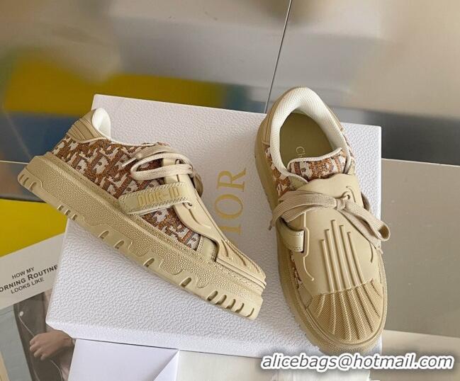 Low Cost Dior DIOR-ID Sneakers in Calfskin and Oblique Canvas Beige 122949