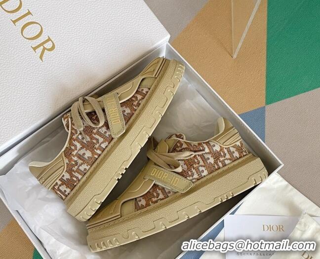 Low Cost Dior DIOR-ID Sneakers in Calfskin and Oblique Canvas Beige 122949