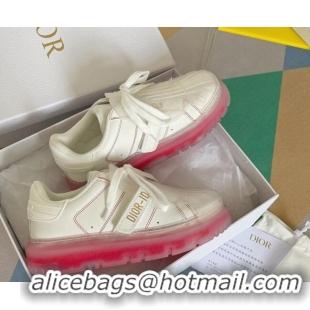 Fashion Dior DIOR-ID Sneakers in White Calfskin with Pink Clear Sole 122953