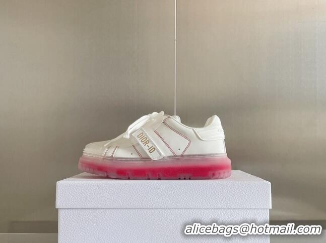 Fashion Dior DIOR-ID Sneakers in White Calfskin with Pink Clear Sole 122953