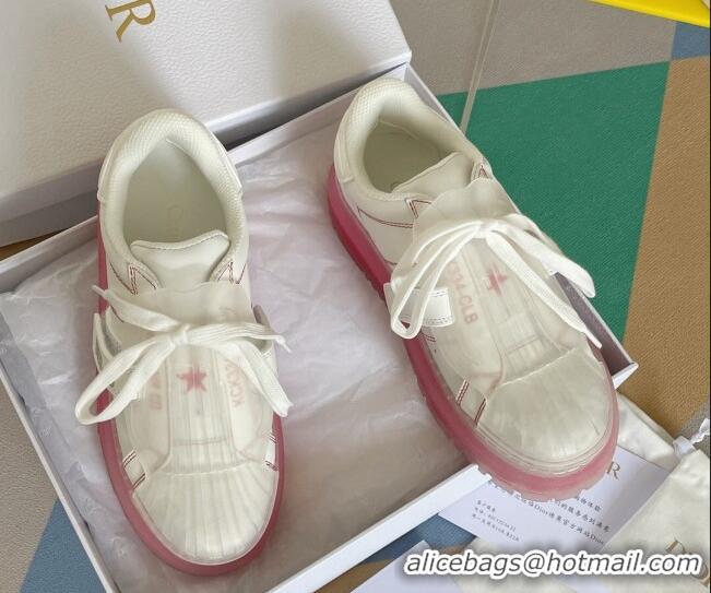 Fashion Dior DIOR-ID Sneakers in White Calfskin with Pink Clear Sole 122953