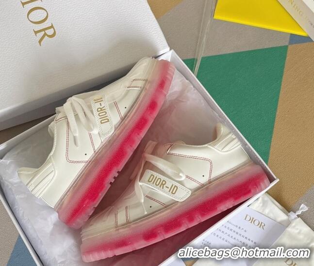 Fashion Dior DIOR-ID Sneakers in White Calfskin with Pink Clear Sole 122953