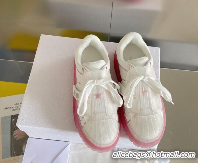 Fashion Dior DIOR-ID Sneakers in White Calfskin with Pink Clear Sole 122953