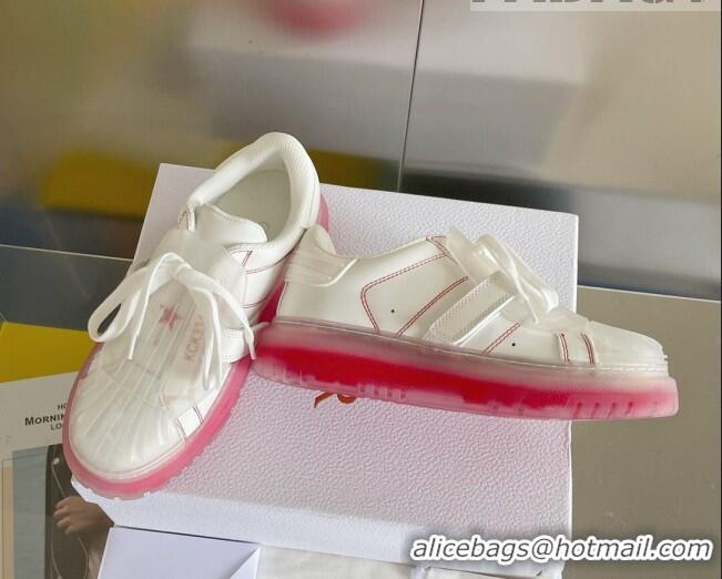 Fashion Dior DIOR-ID Sneakers in White Calfskin with Pink Clear Sole 122953