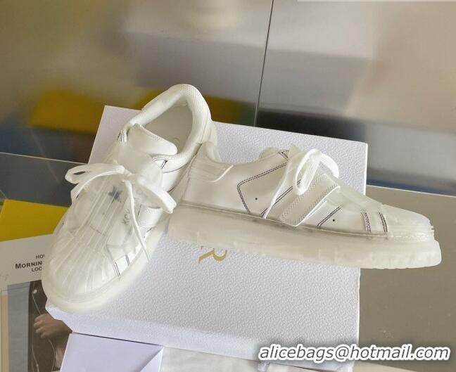 Sophisticated Dior DIOR-ID Sneakers in White Calfskin with White Clear Sole 122955