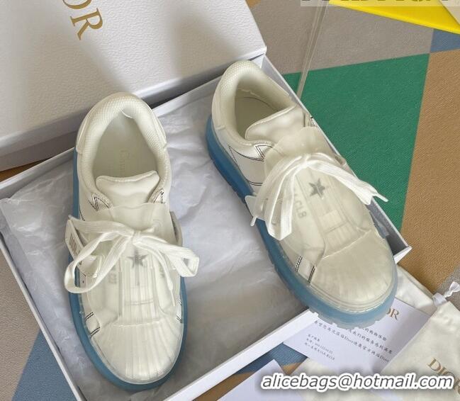 Good Product Dior DIOR-ID Sneakers in White Calfskin with Blue Clear Sole 122956