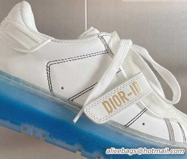 Good Product Dior DIOR-ID Sneakers in White Calfskin with Blue Clear Sole 122956