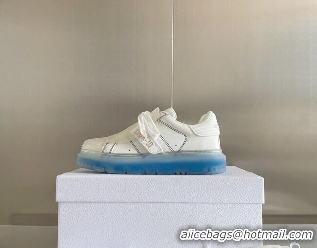 Good Product Dior DIOR-ID Sneakers in White Calfskin with Blue Clear Sole 122956