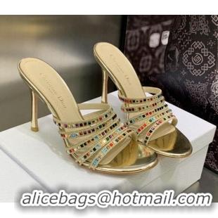 Luxury Dior Gem Heeled Slide Sandals with Square Strass Black/Multicolor 207120