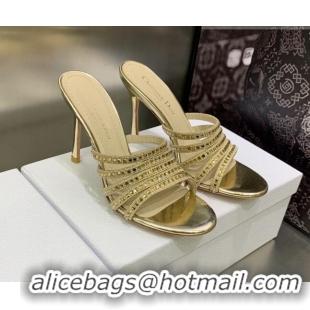 Stylish Dior Gem Heeled Slide Sandals with Square Strass Gold 207121