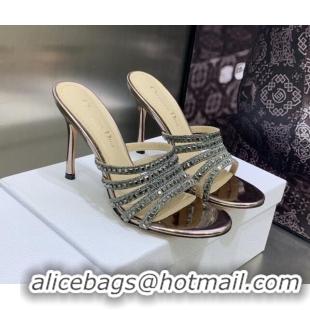 Unique Style Dior Gem Heeled Slide Sandals with Square Strass Bronze/Silver 0207122