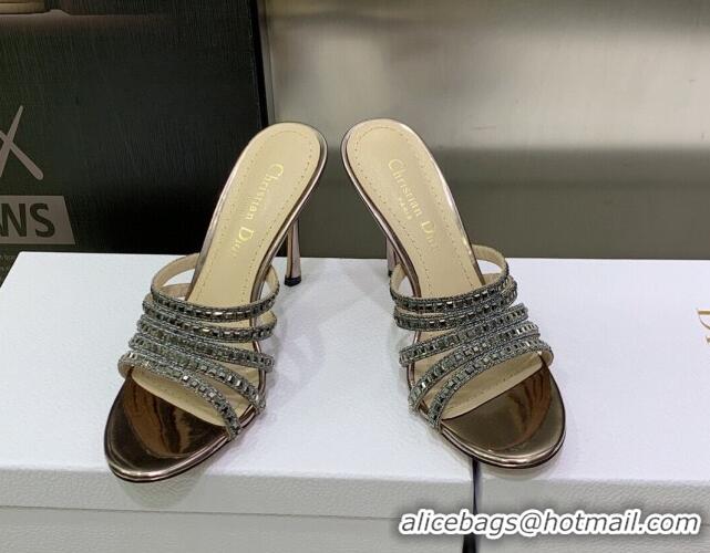 Unique Style Dior Gem Heeled Slide Sandals with Square Strass Bronze/Silver 0207122