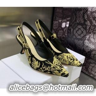 Good Quality Dior J'Adior Slingback Pumps 6.5cm in Embroidered Cotton Black/Gold 0207125