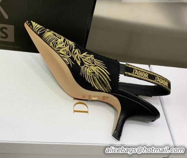 Good Quality Dior J'Adior Slingback Pumps 6.5cm in Embroidered Cotton Black/Gold 0207125