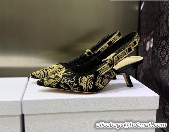 Good Quality Dior J'Adior Slingback Pumps 6.5cm in Embroidered Cotton Black/Gold 0207125