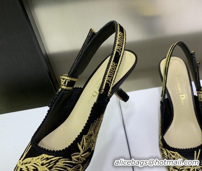 Good Quality Dior J'Adior Slingback Pumps 6.5cm in Embroidered Cotton Black/Gold 0207125