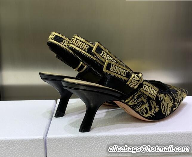 Good Quality Dior J'Adior Slingback Pumps 6.5cm in Embroidered Cotton Black/Gold 0207125