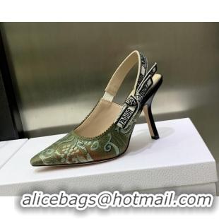 Perfect Dior J'Adior Slingback Pumps 9.5cm in Green Brocart Embroidered Cotton 020804