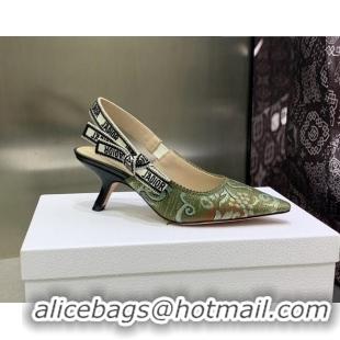 Best Price Dior J'Adior Slingback Pumps 6.5cm in Green Brocart Embroidered Cotton 020805