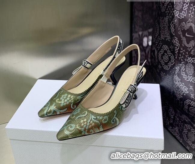 Best Price Dior J'Adior Slingback Pumps 6.5cm in Green Brocart Embroidered Cotton 020805