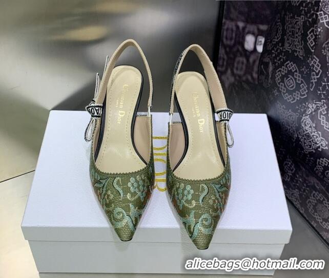 Best Price Dior J'Adior Slingback Pumps 6.5cm in Green Brocart Embroidered Cotton 020805