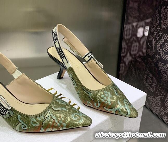 Best Price Dior J'Adior Slingback Pumps 6.5cm in Green Brocart Embroidered Cotton 020805