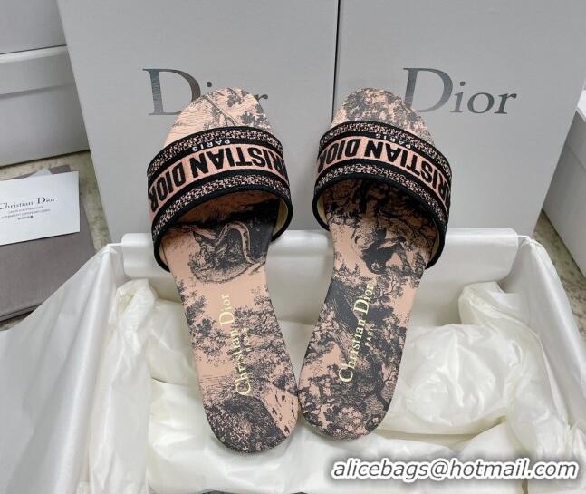 Popular Style Dior Dway Slide Sandals in Beige Toile de Jouy Reverse Embroidered Cotton 022313